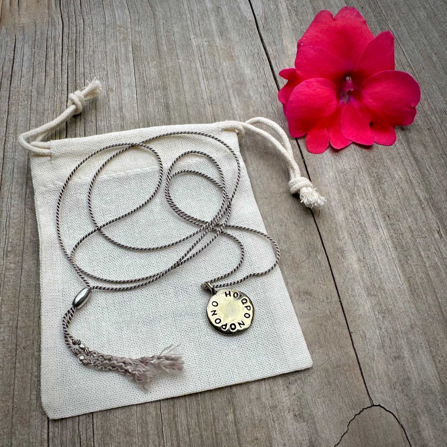 HO'OPONOPONO PEACE COIN Silk Thread Necklace