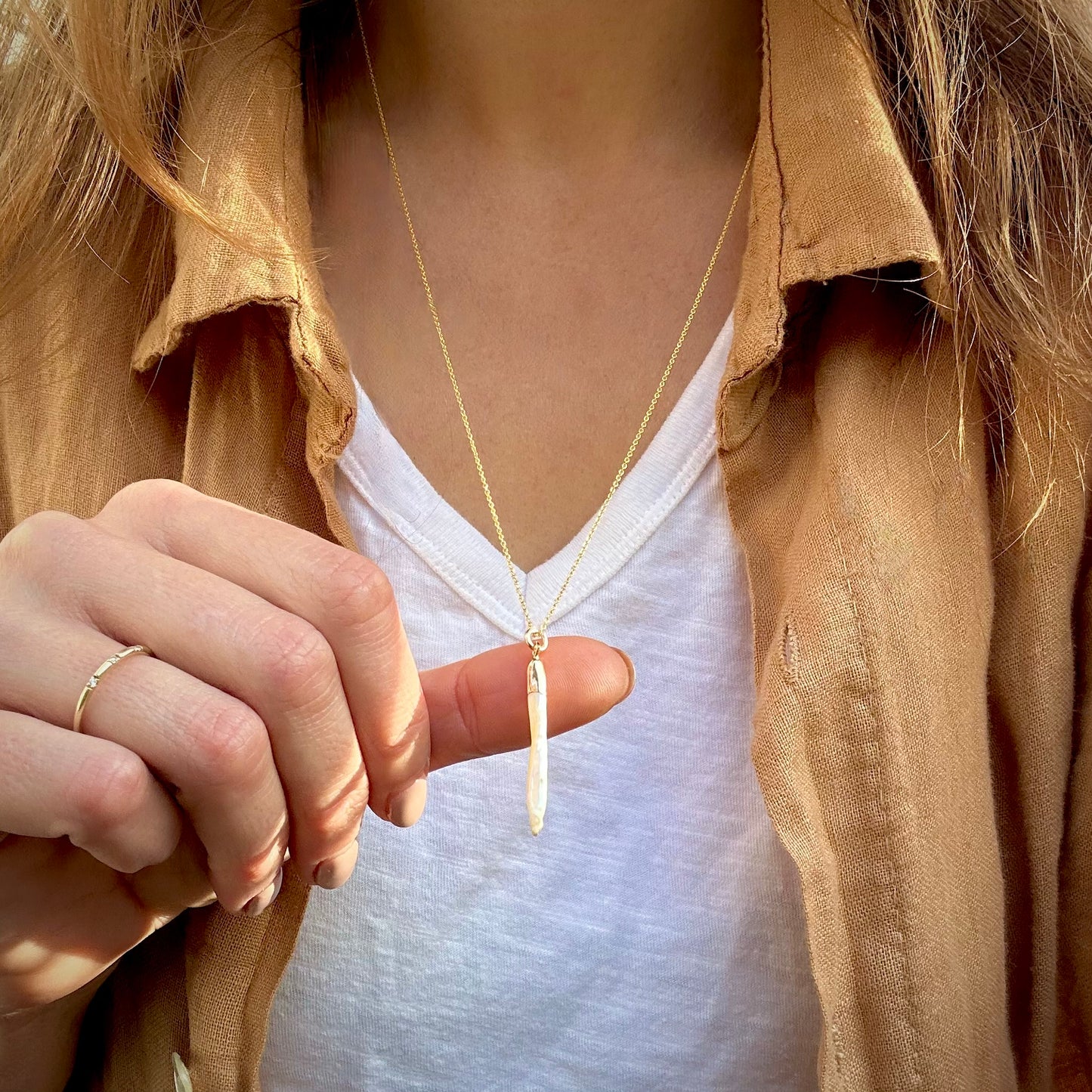 Long Baroque Pearl Gold Necklace