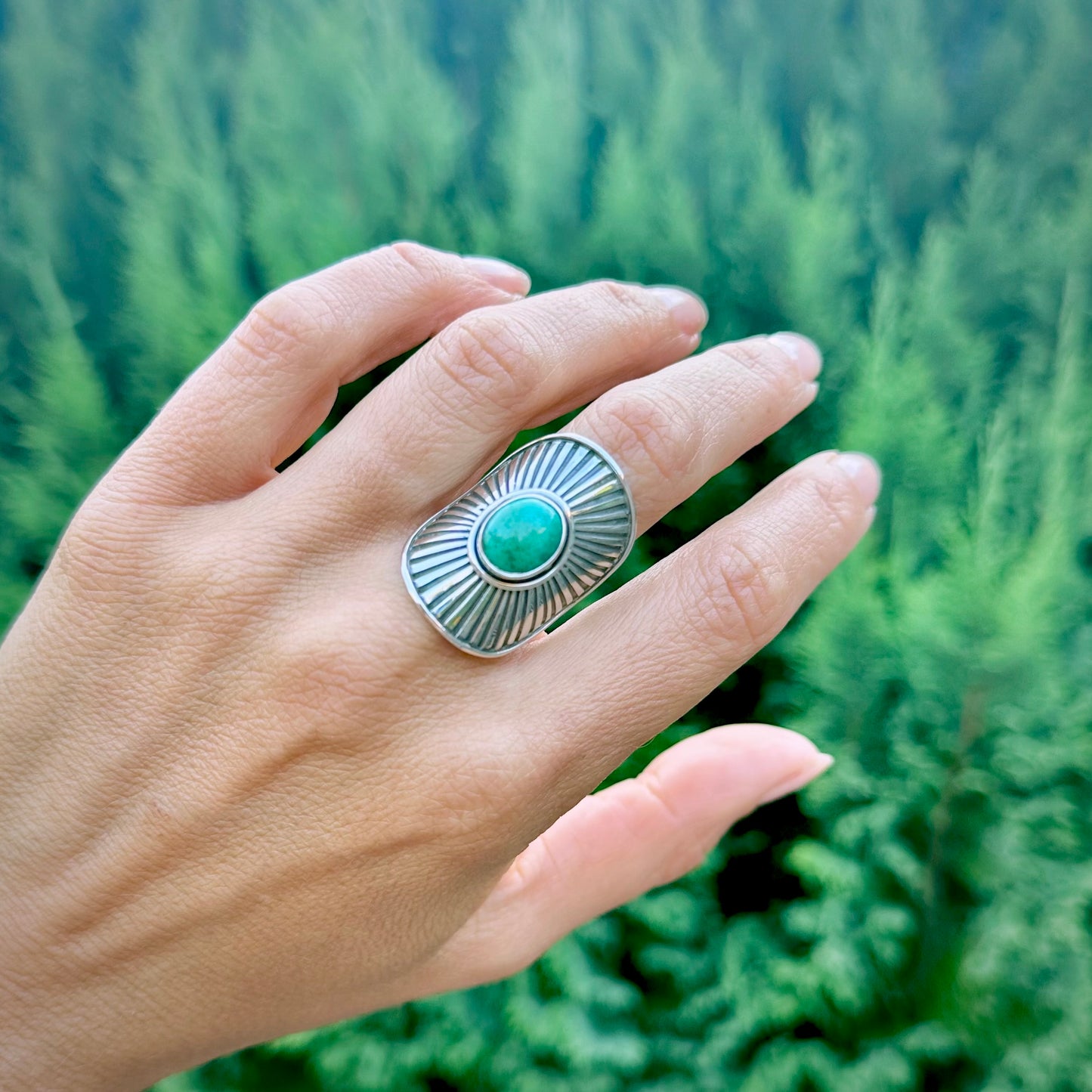 TURQUOISE Sunburst Shield Rings