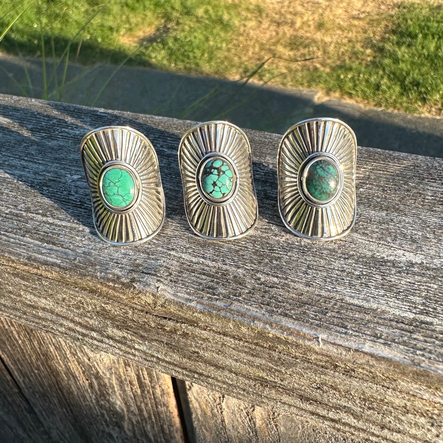 TURQUOISE Sunburst Shield Rings