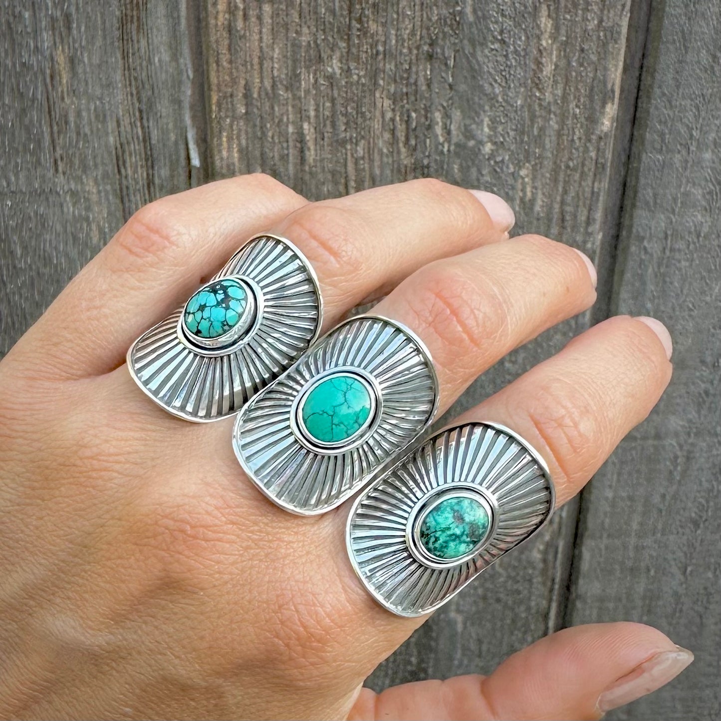 TURQUOISE Sunburst Shield Rings