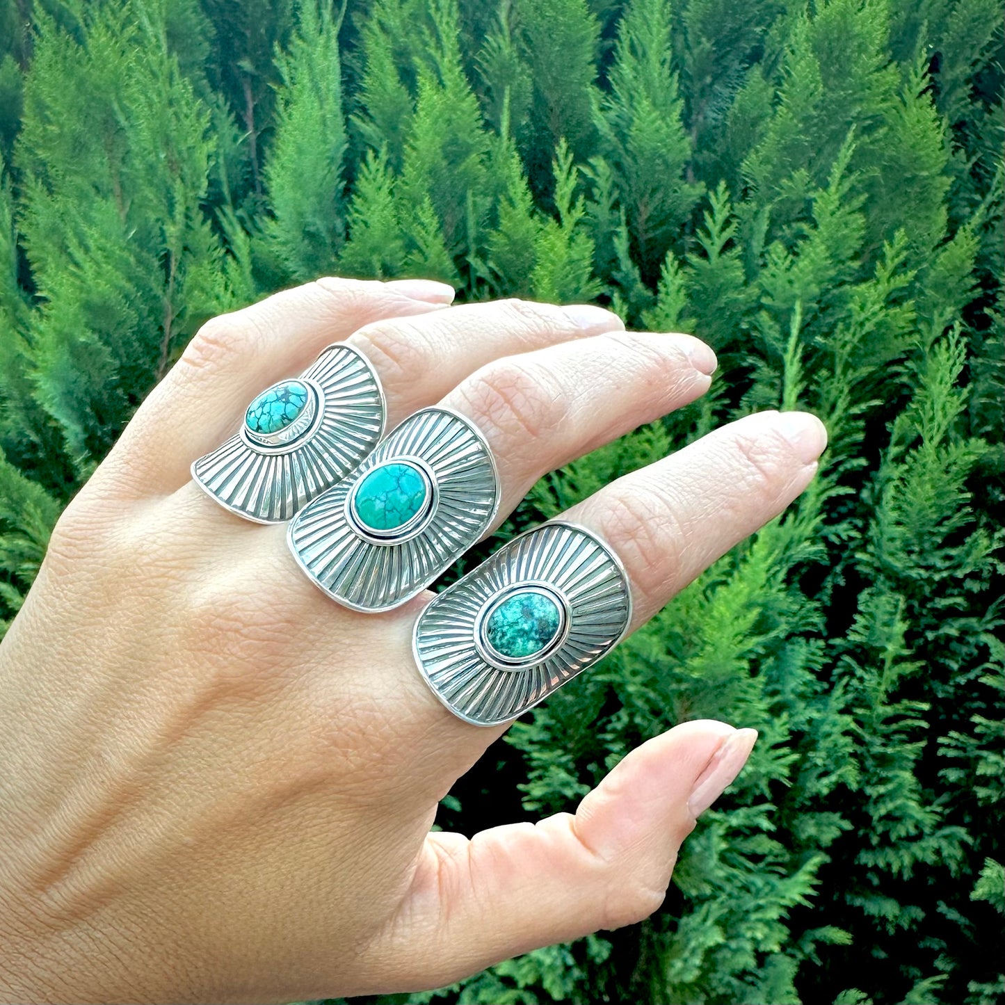 TURQUOISE Sunburst Shield Rings