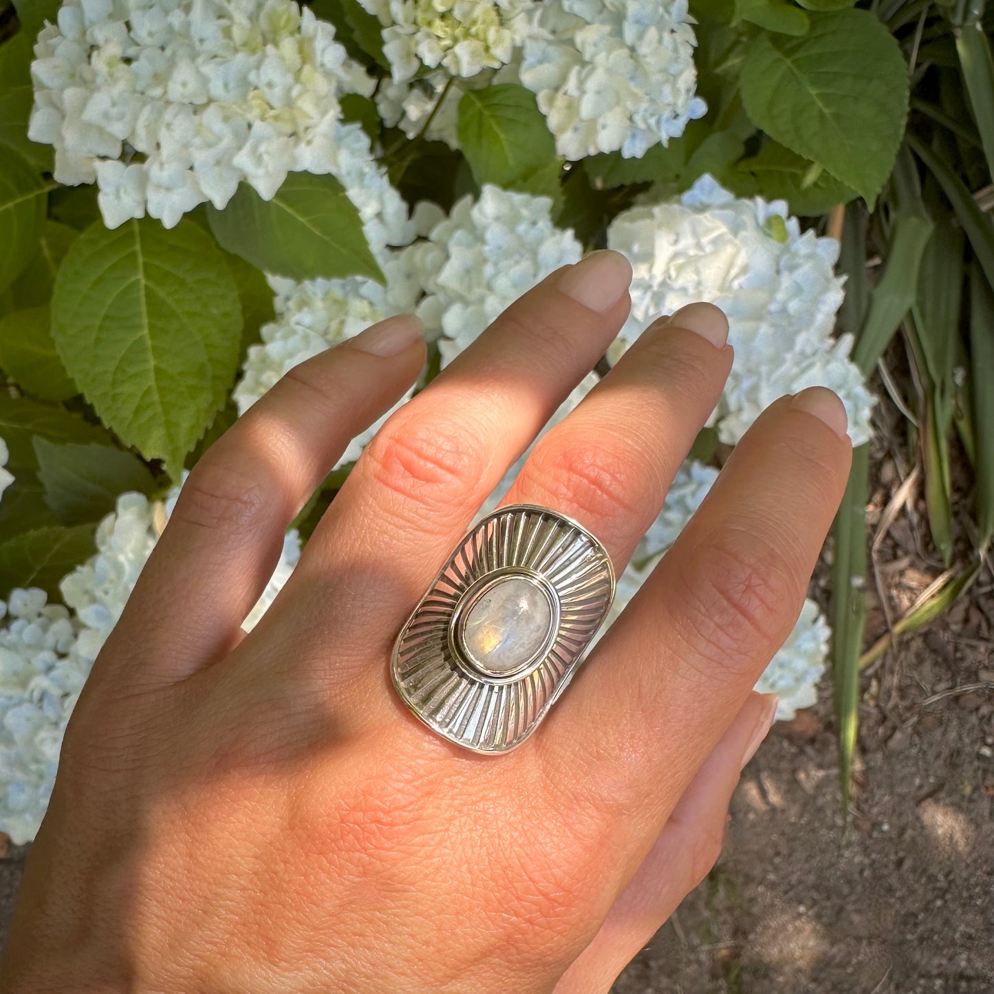 MOONSTONE Sunburst Shield RIng