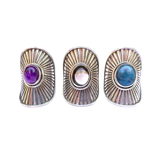 Sunburst Shield Rings (Amethyst, Apatite, Smokey Quartz)