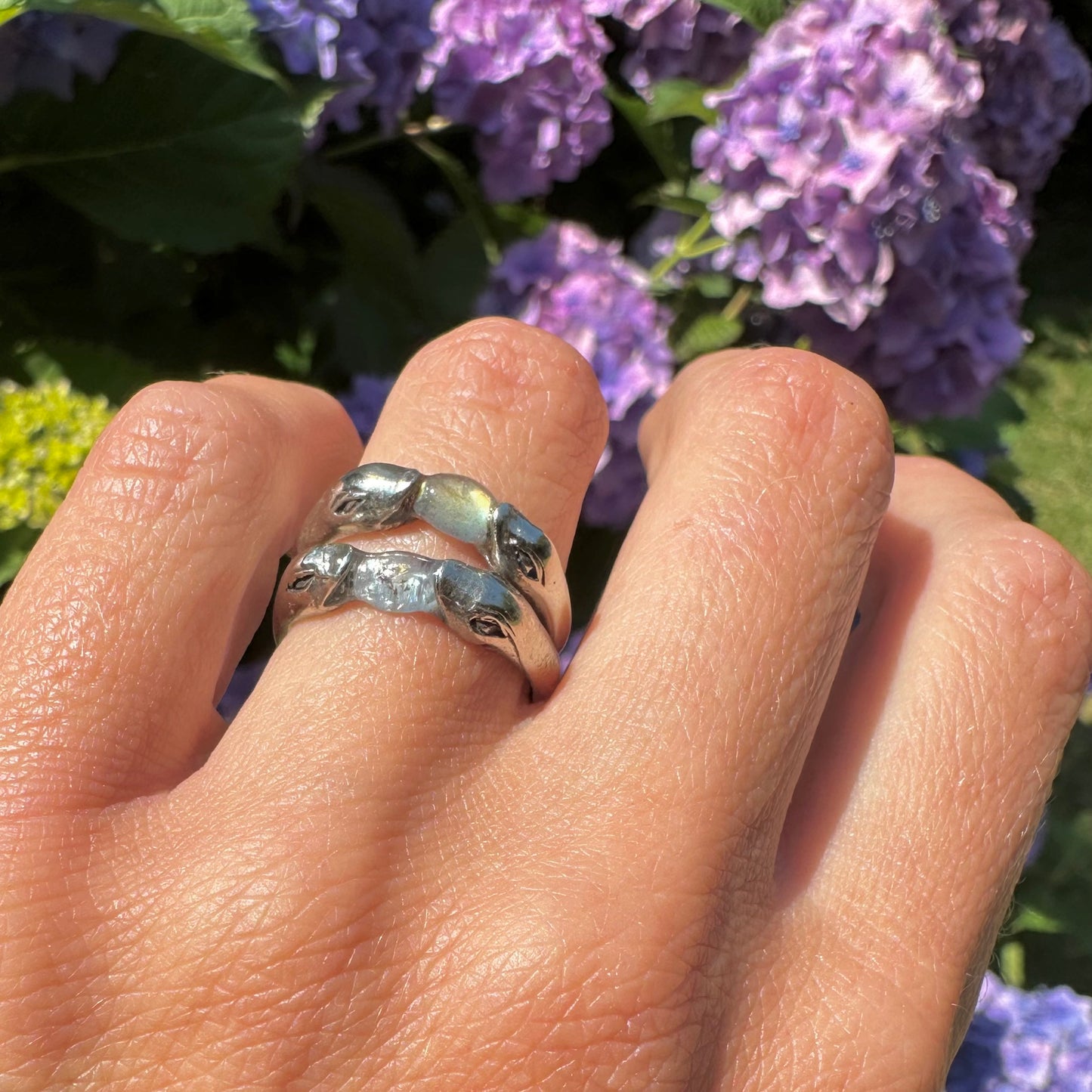 Aquamarine Snakebite  Stacking Ring