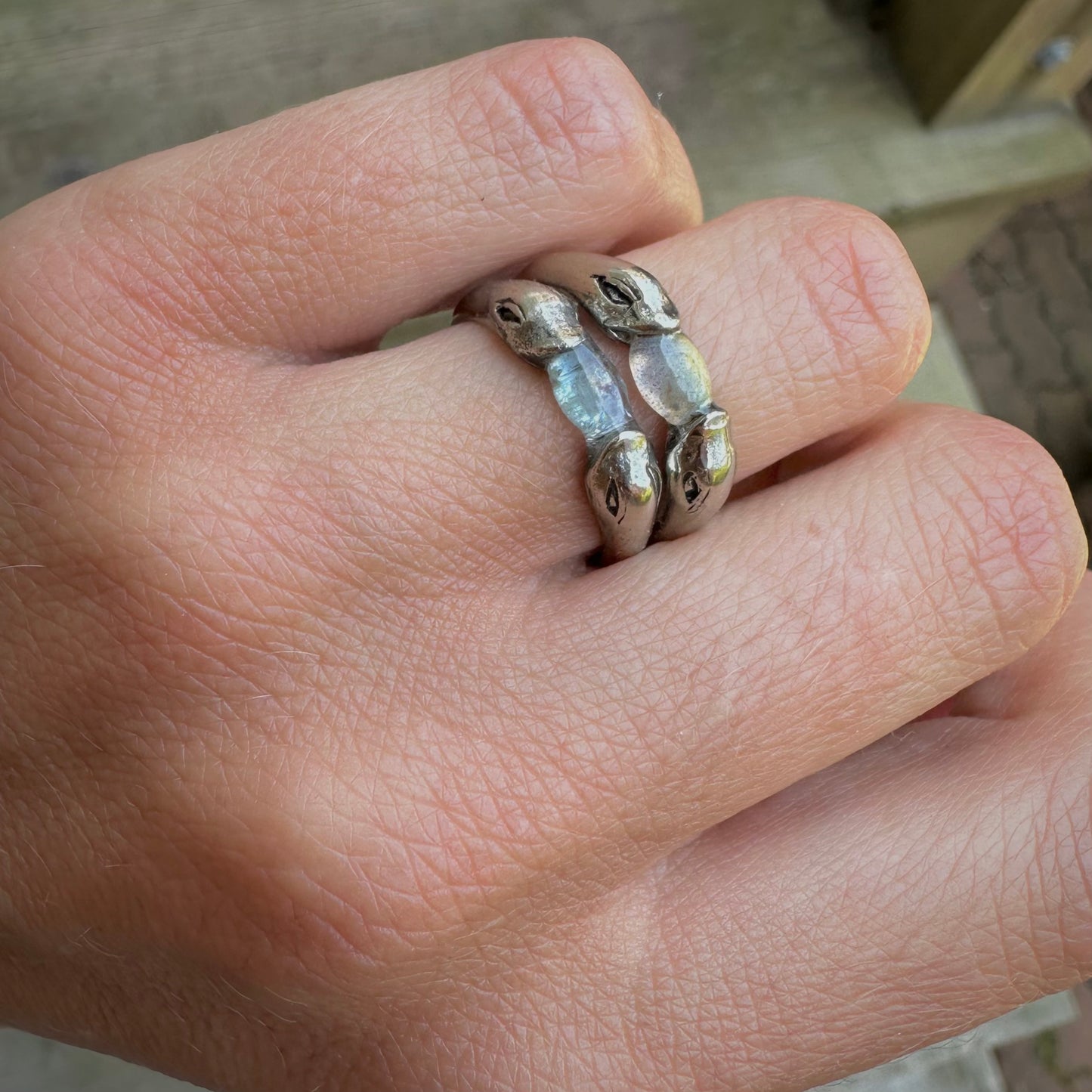 Aquamarine Snakebite  Stacking Ring