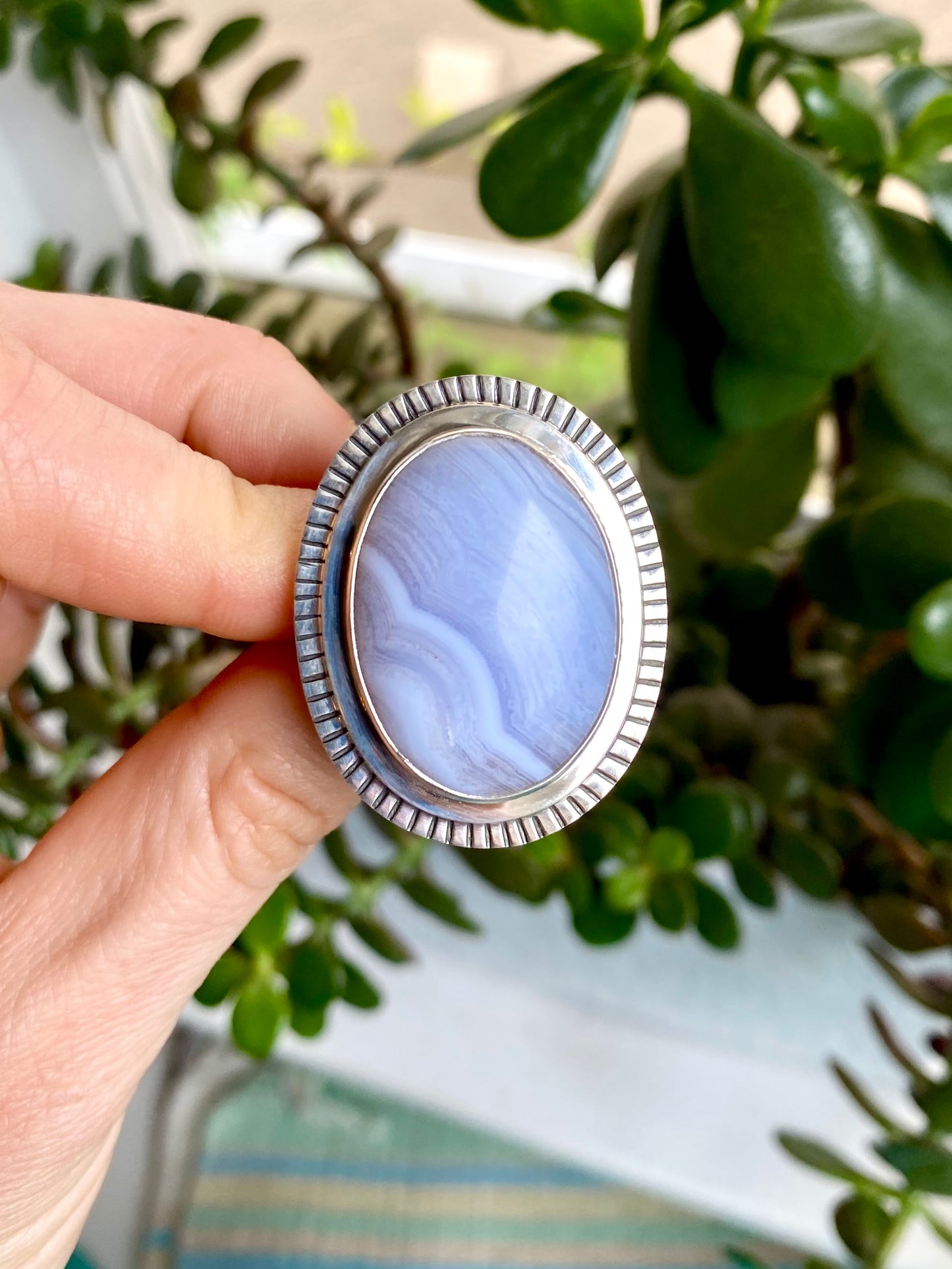 Large Blue Lace Agate Ring