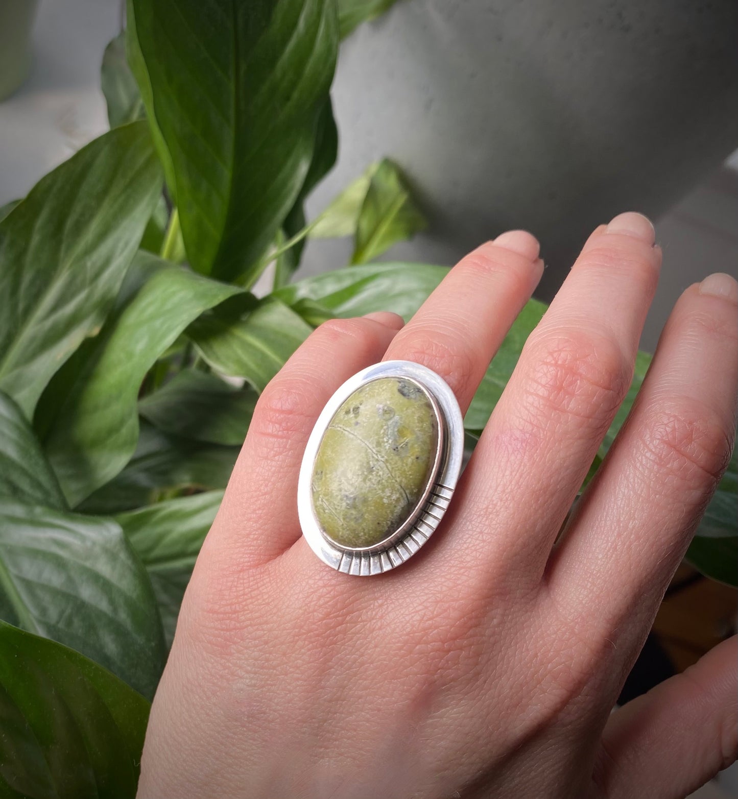 Large Grossular Green Garnet Sterling Silver Statement Ring