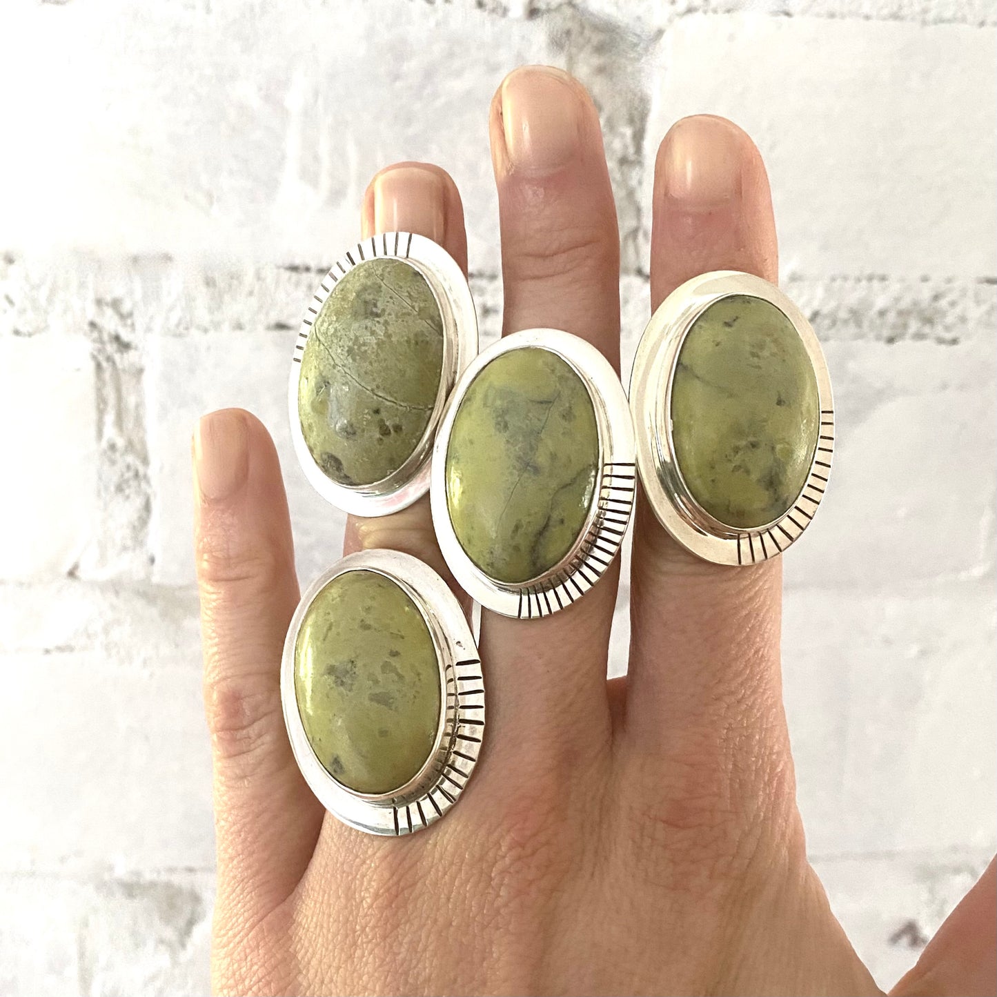 Large Grossular Green Garnet Sterling Silver Statement Ring