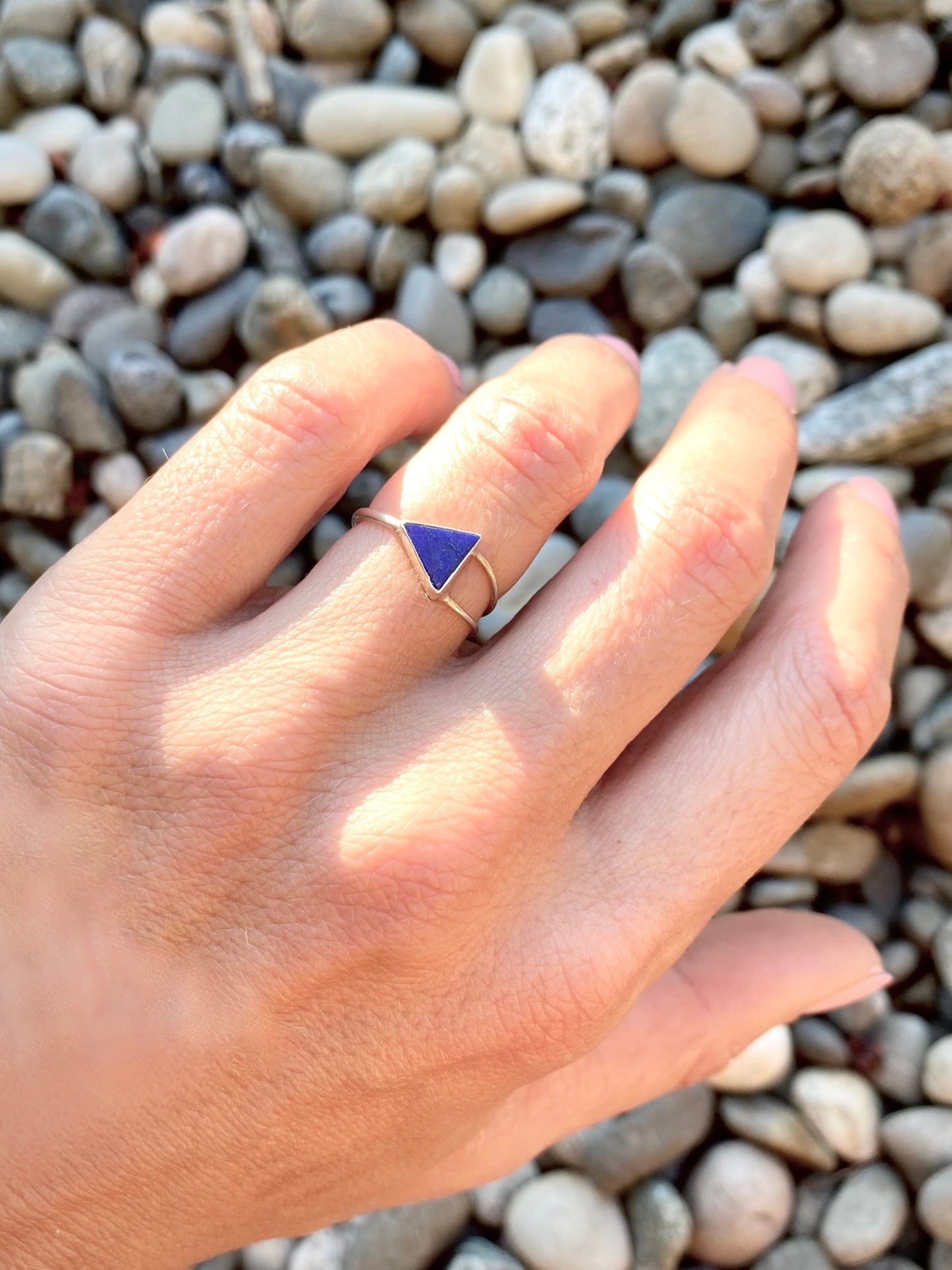 Silver Lapis Lazuli triangle ring