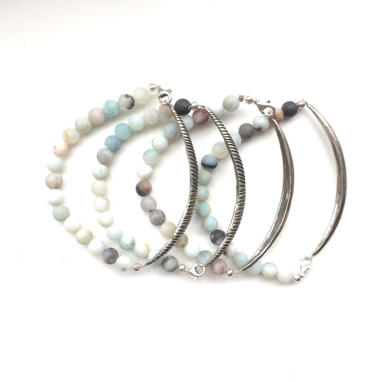 Carved Leaf Amazonite Beaded Bracelets