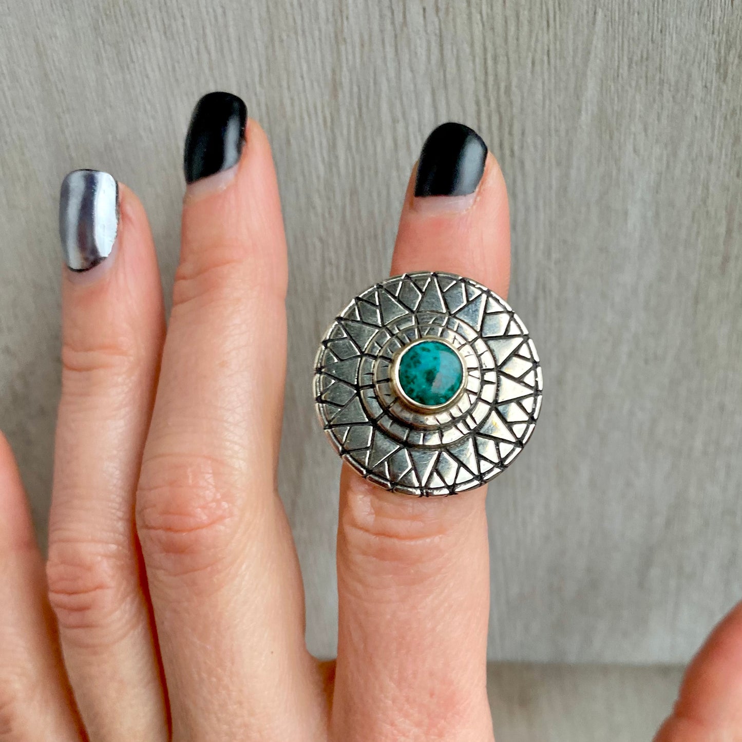 Sundial Fractal Ring Chrysocolla or Jade