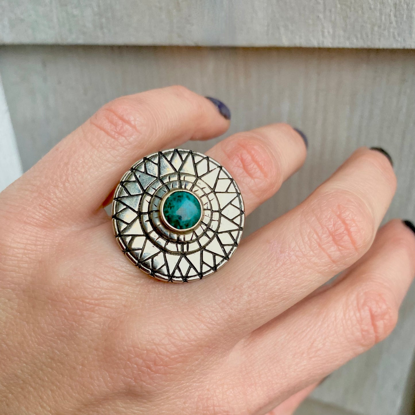 Sundial Fractal Ring Chrysocolla or Jade