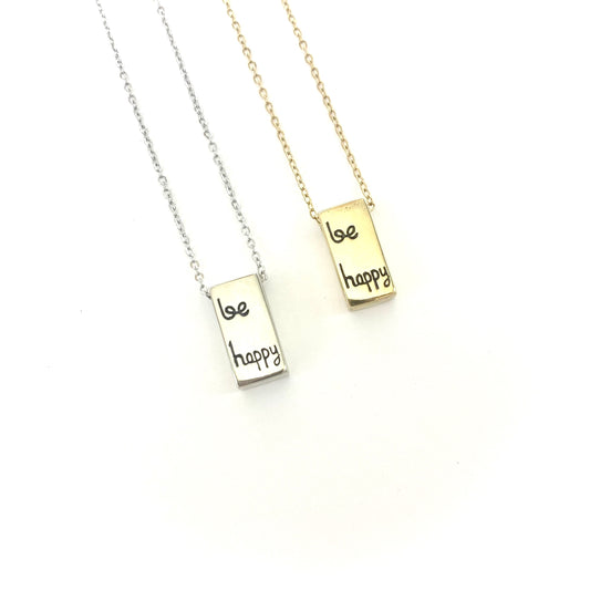 "Be Happy" Rectangle Necklace