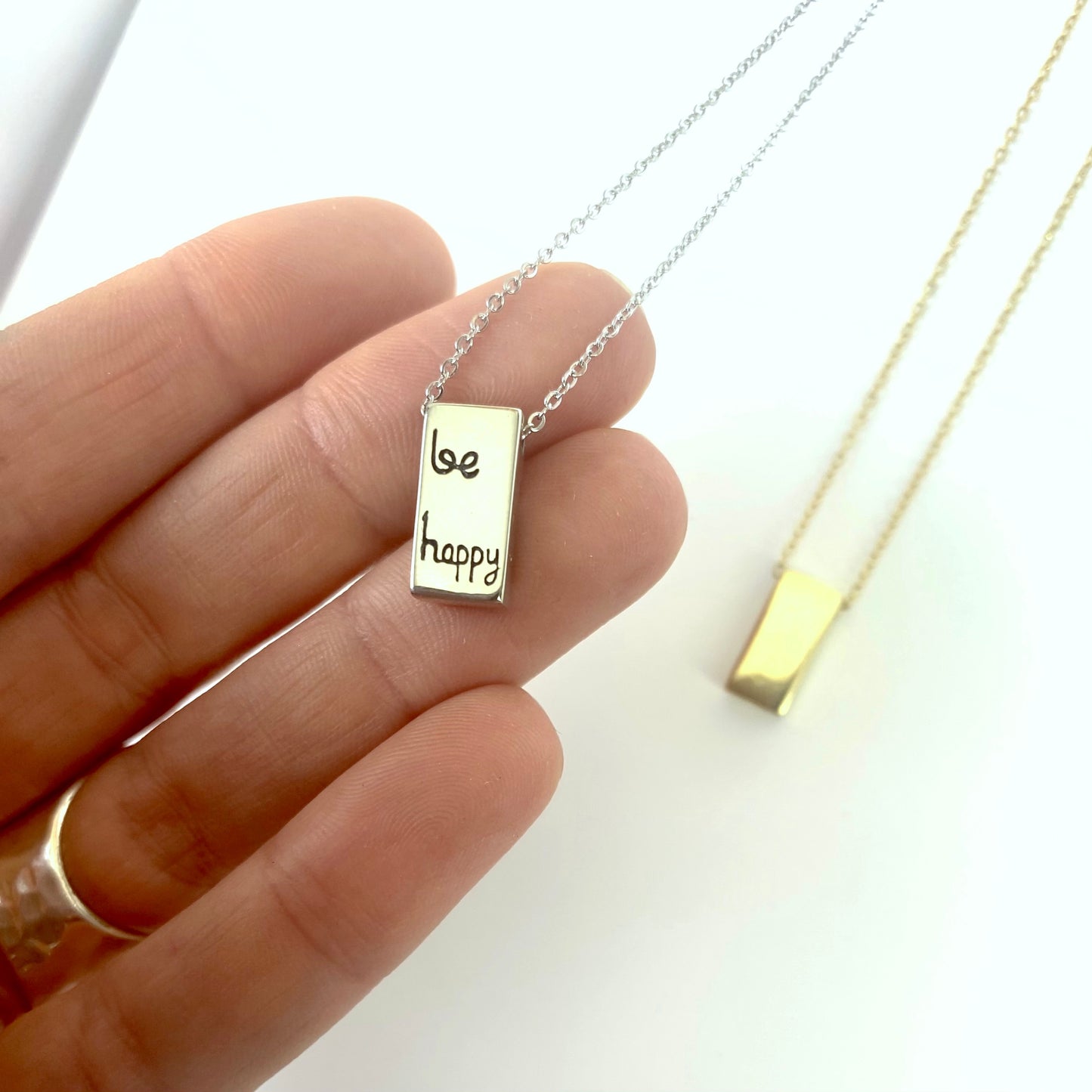 "Be Happy" Rectangle Necklace