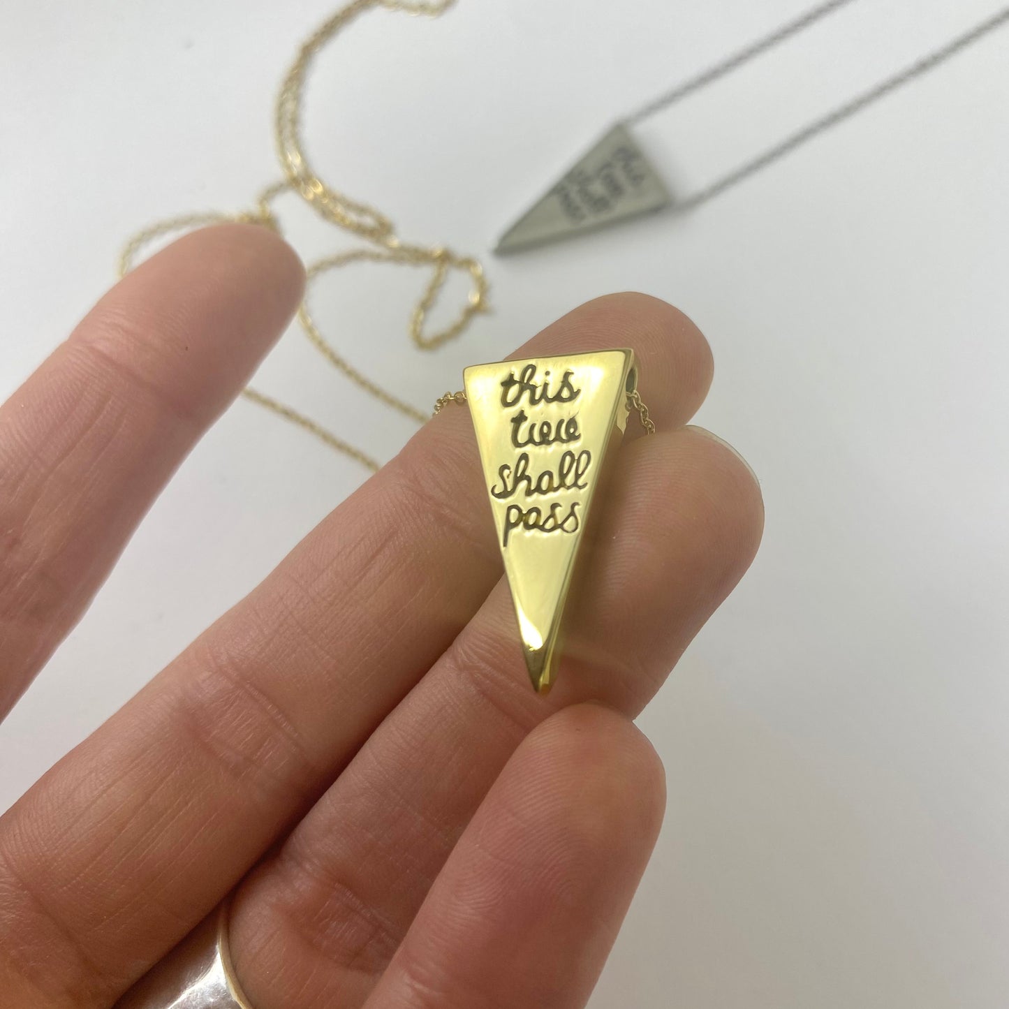 "This Too Shall Pass" Triangle Pendant