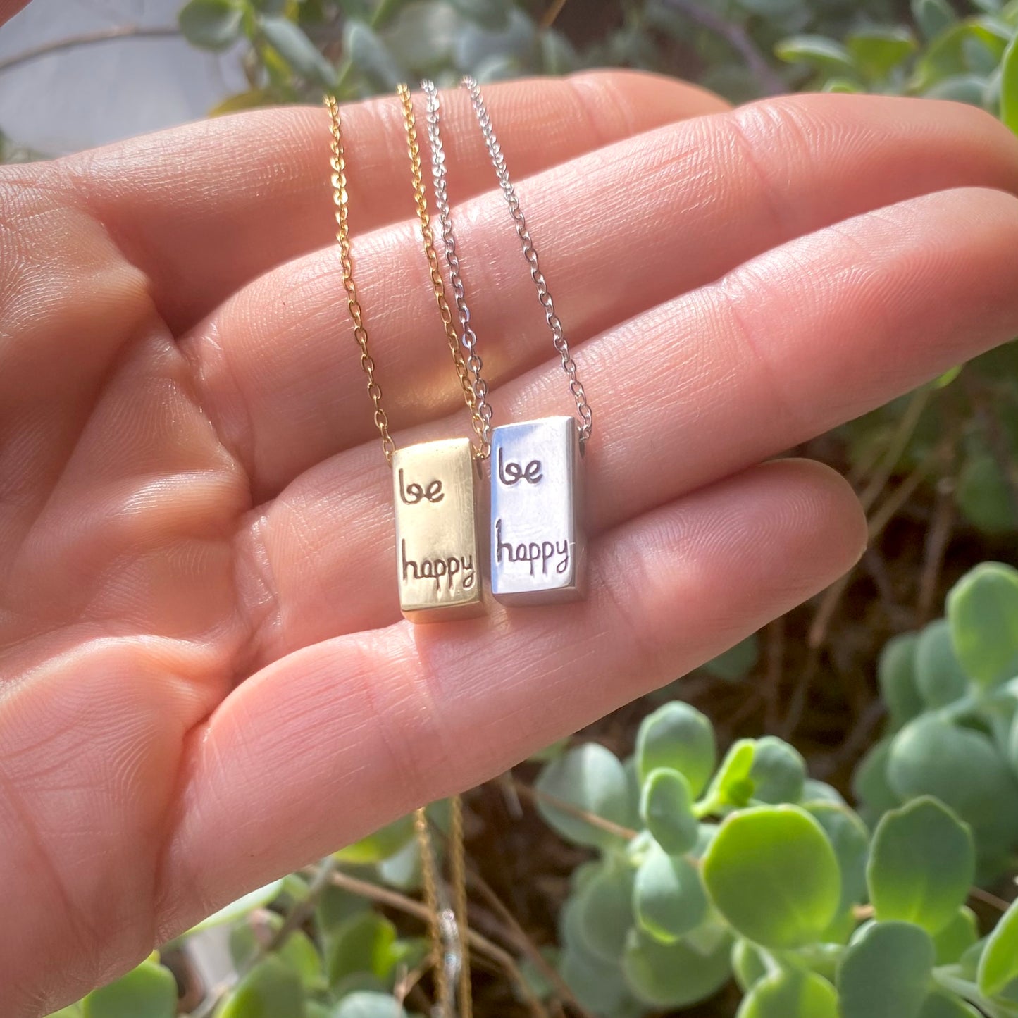 "Be Happy" Rectangle Necklace