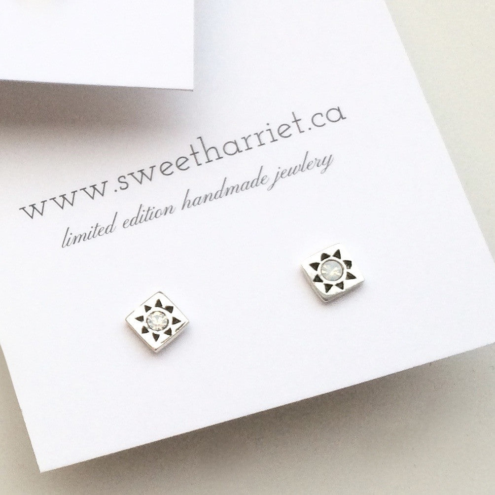 SQUARE Starburst Silver Studs