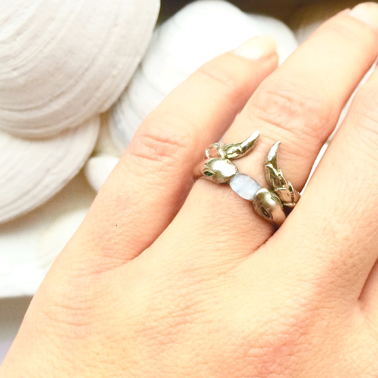 Aquamarine Snakebite  Stacking Ring