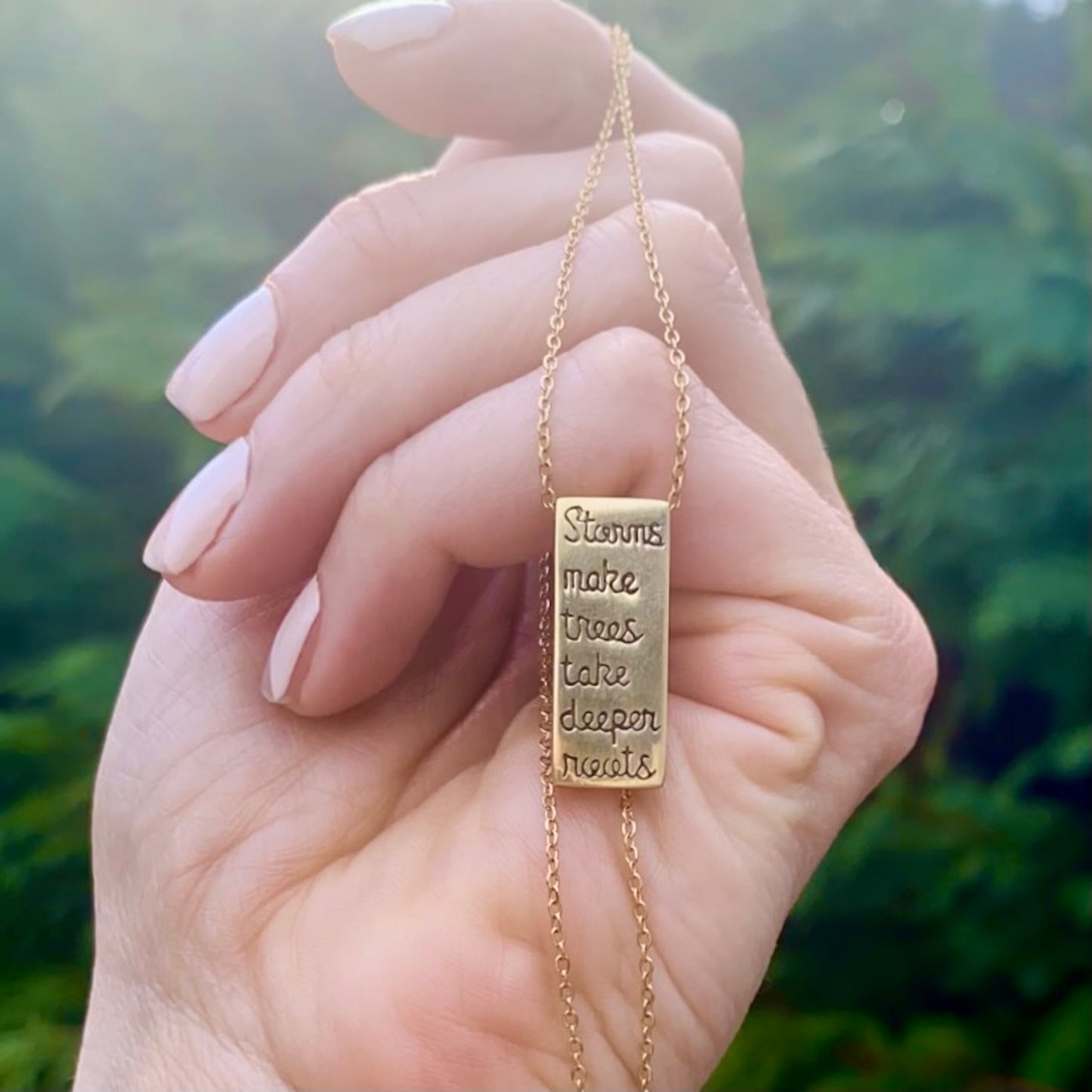 "Storms Make Trees Take Deeper Roots" Rectangle Pendant