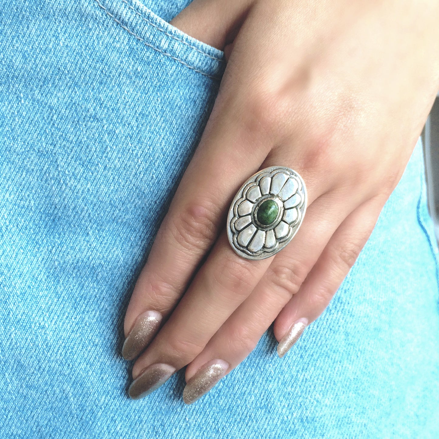 Sunflower Jade Sterling Silver Ring