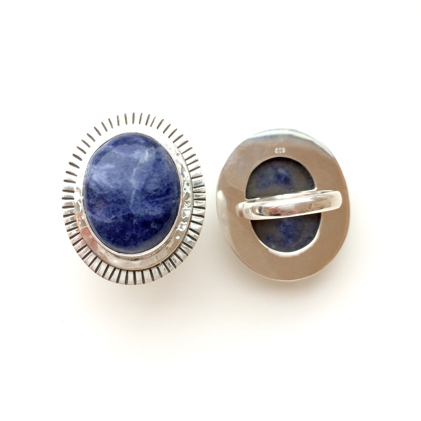 Large Lapis Lazuli Ring and Hammered Sterling Silver Ring